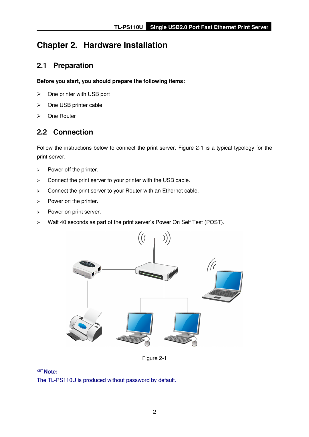 TP-Link TL-PS110U manual Hardware Installation, Preparation, Connection 