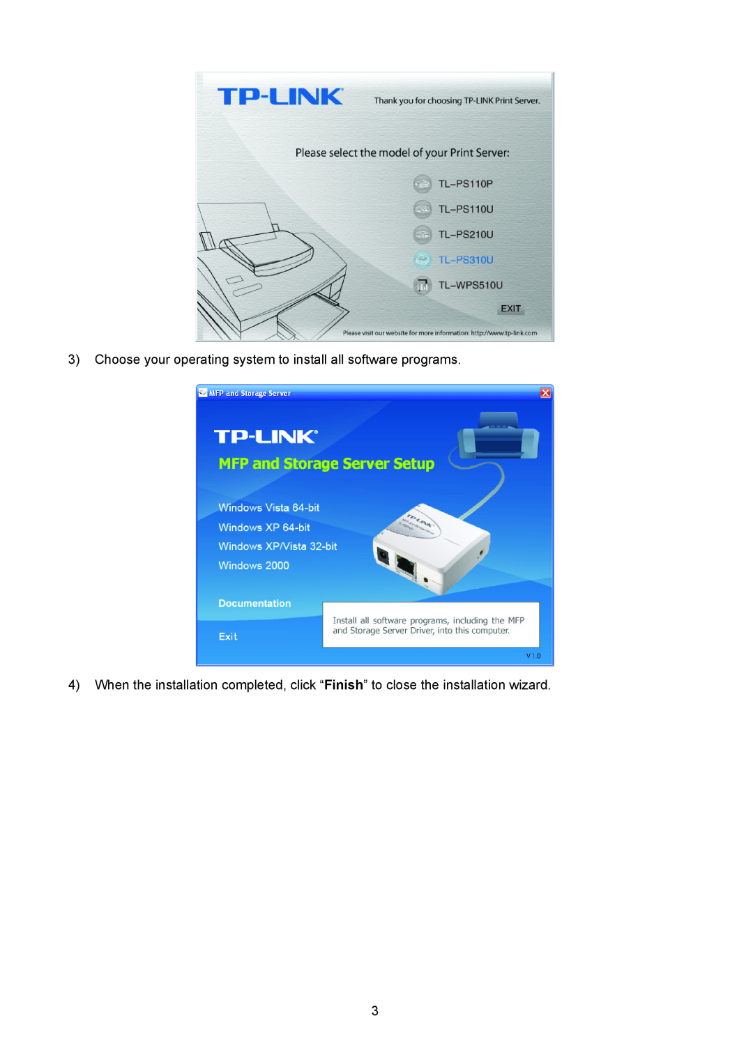 TP-Link TL-PS310U manual Choose your operating system to install all software programs 