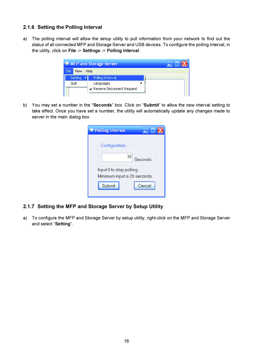 TP-Link TL-PS310U manual Setting the Polling Interval, Setting the MFP and Storage Server by Setup Utility 