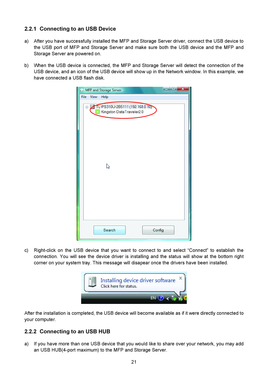 TP-Link TL-PS310U manual Connecting to an USB Device 