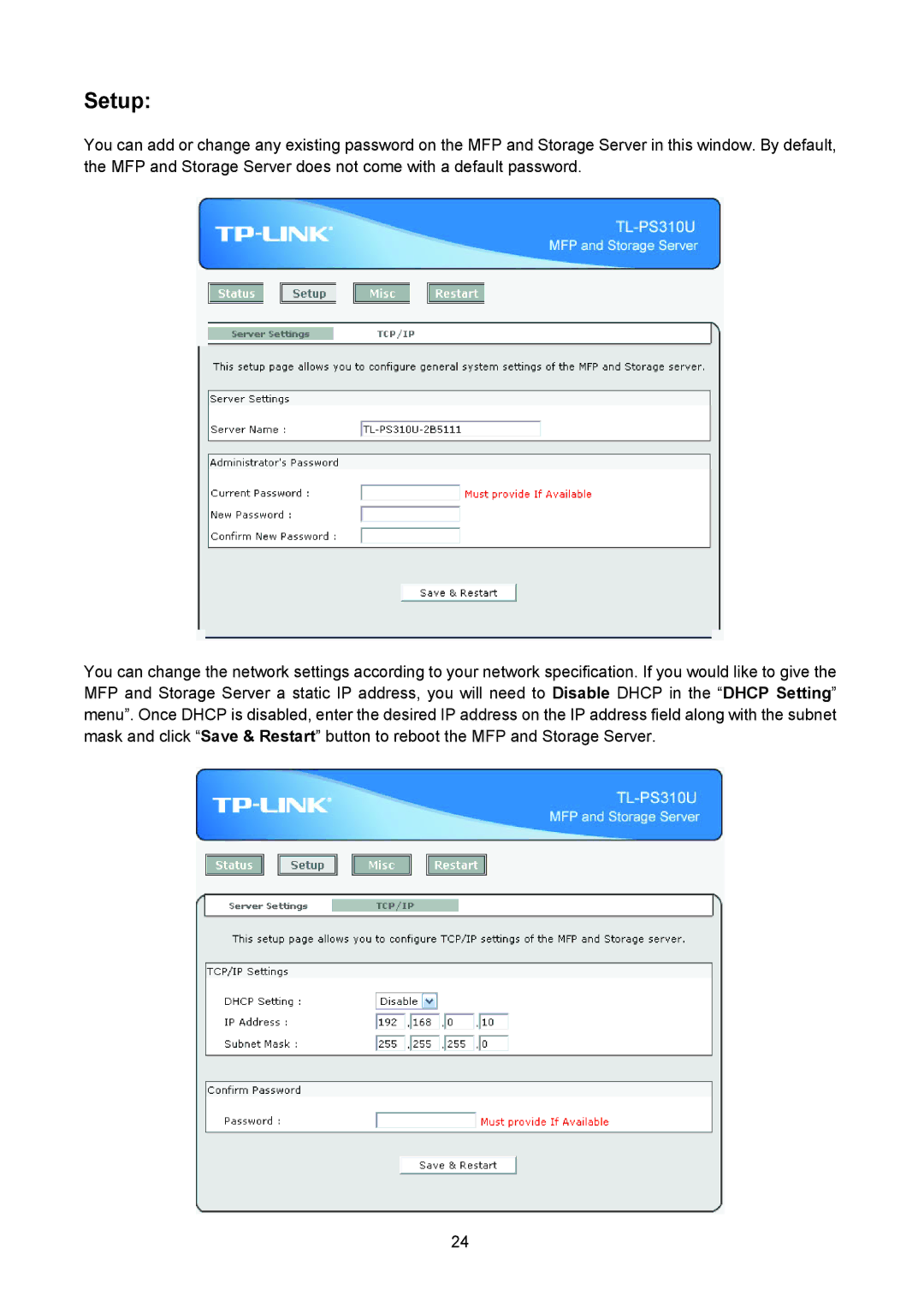 TP-Link TL-PS310U manual Setup 