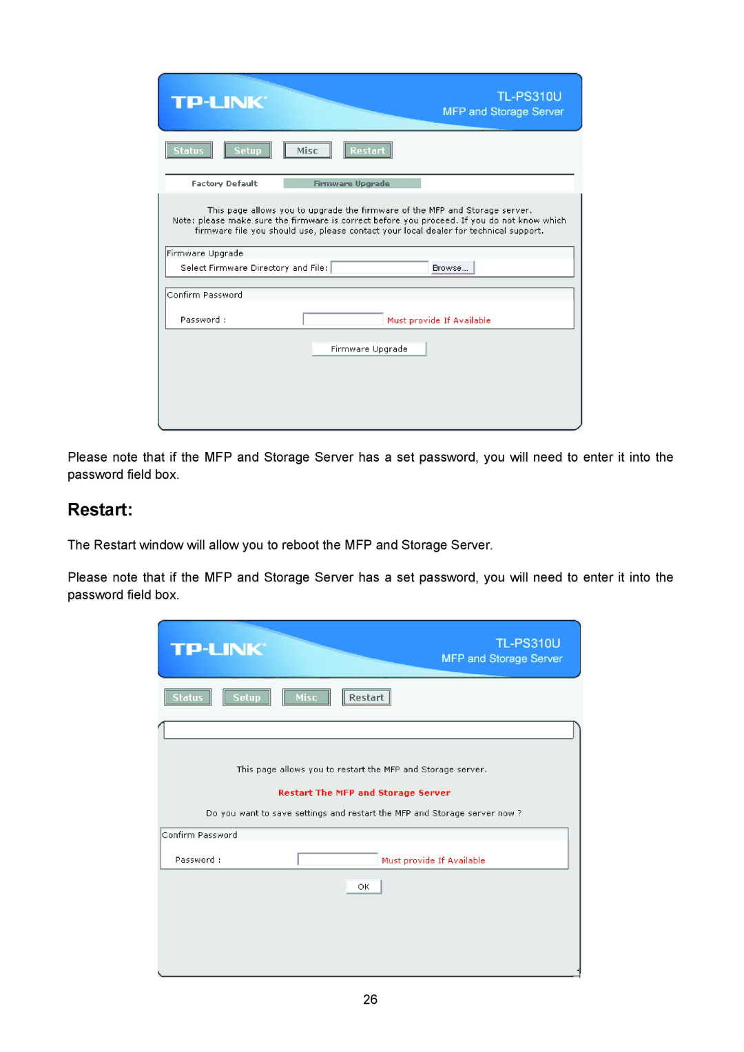 TP-Link TL-PS310U manual Restart 