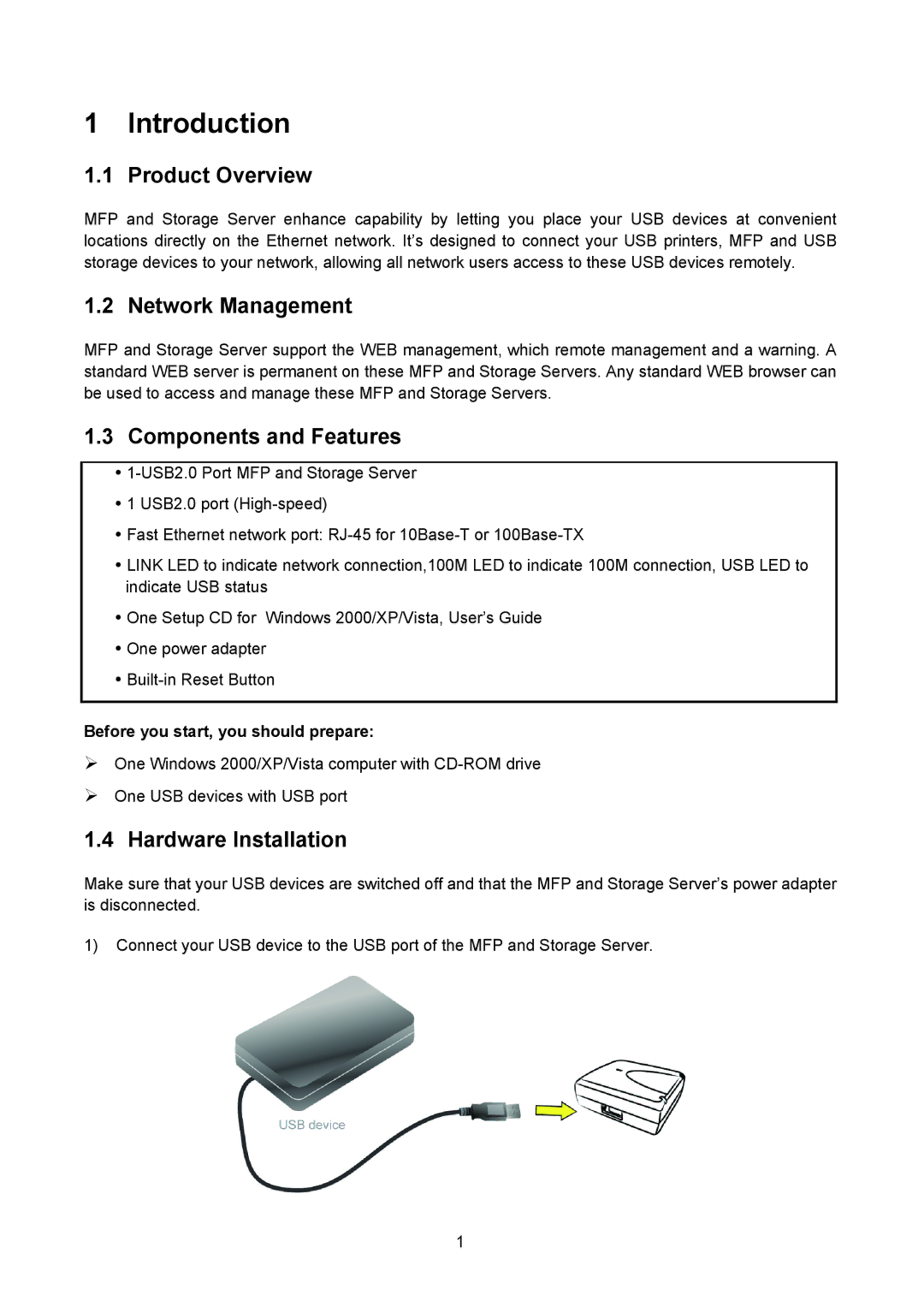 TP-Link TL-PS310U manual Product Overview, Network Management, Components and Features, Hardware Installation 