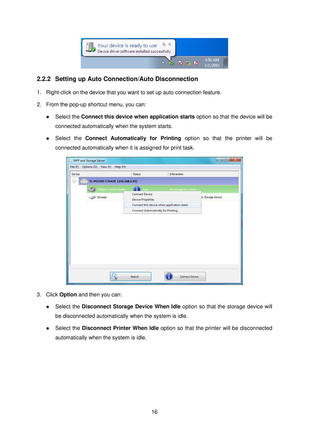 TP-Link TL-PS310U manual Setting up Auto Connection/Auto Disconnection 