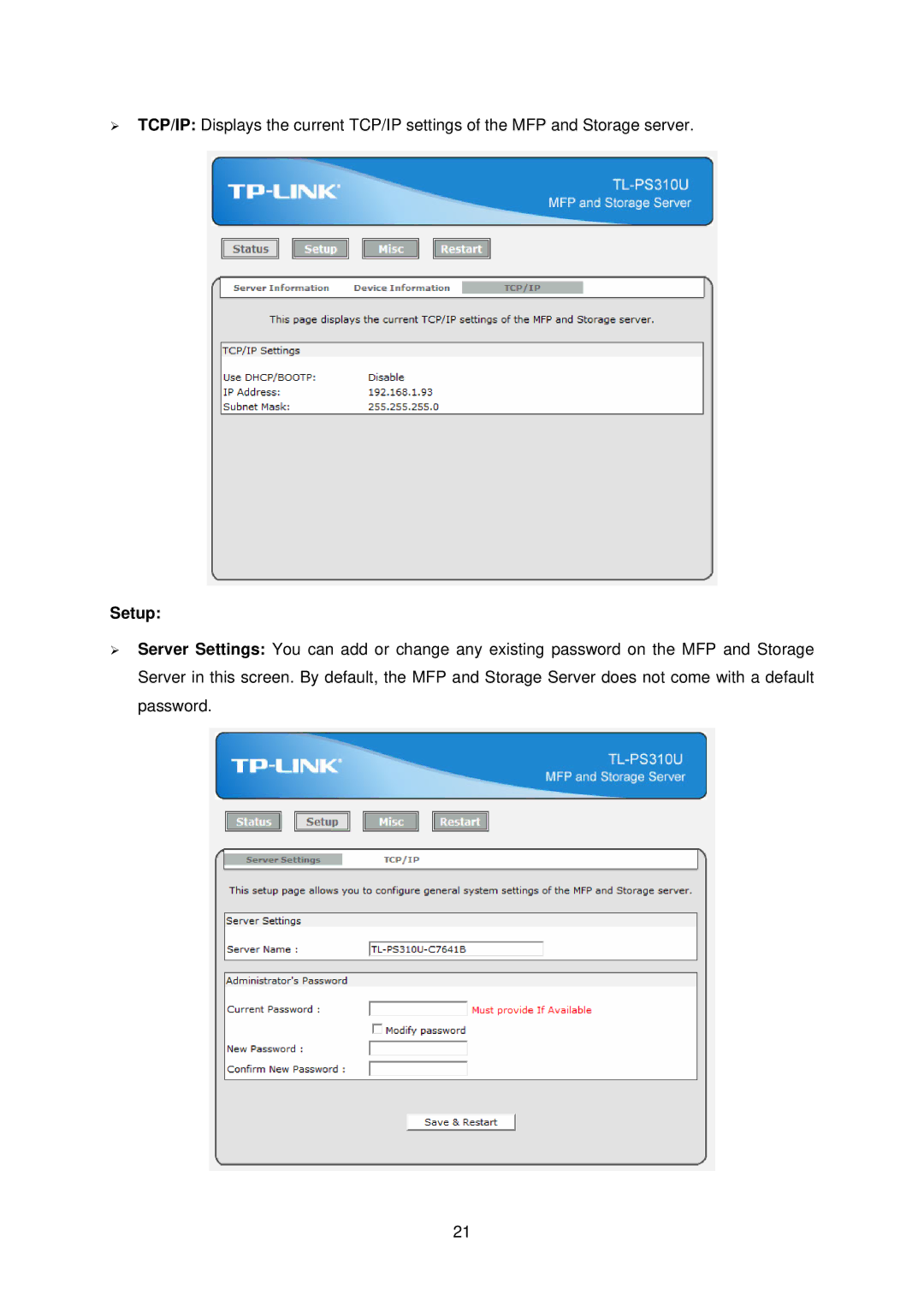 TP-Link TL-PS310U manual Setup 