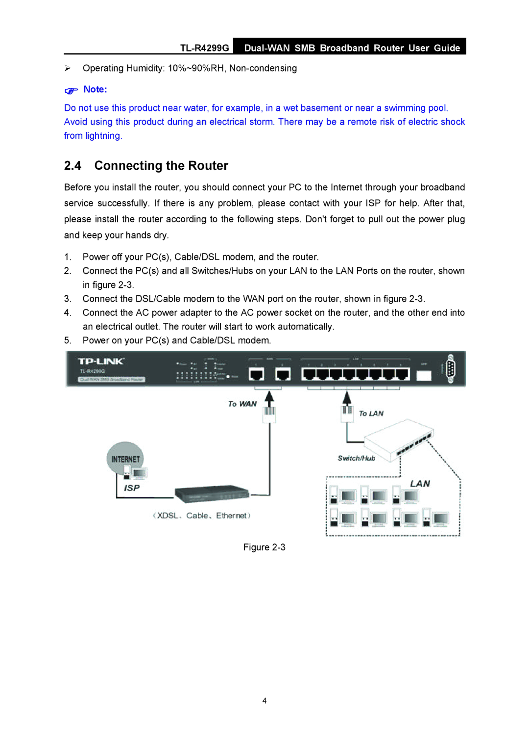 TP-Link TL-R4299G manual Connecting the Router 