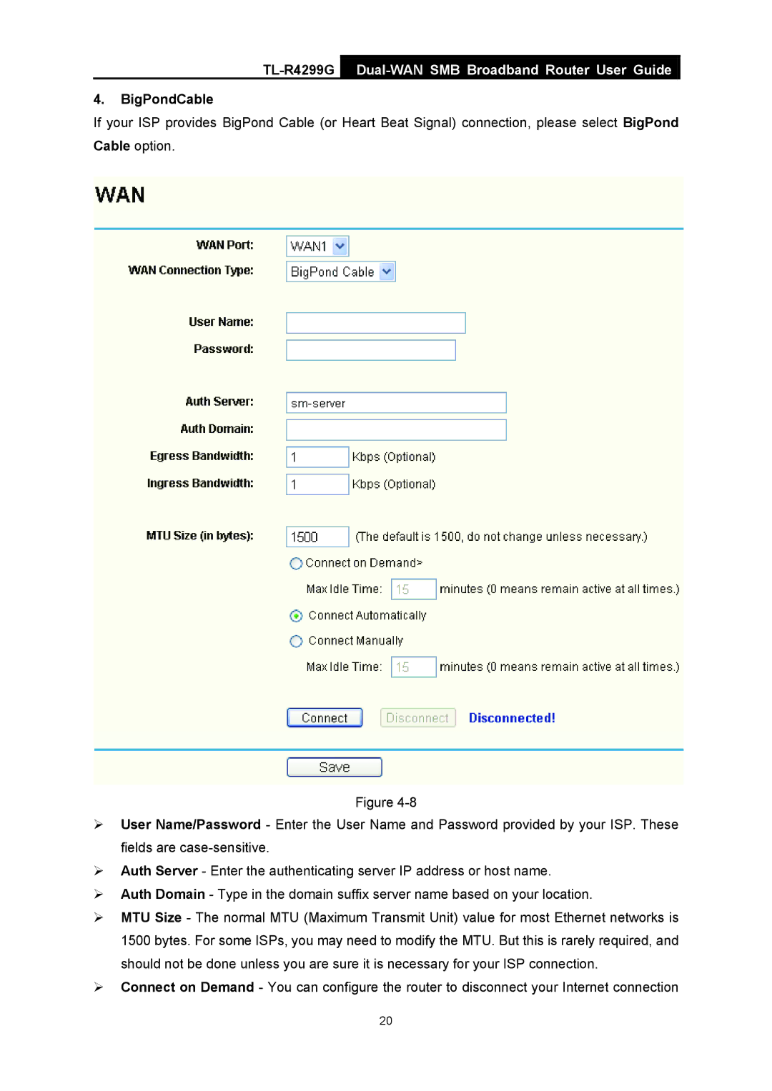 TP-Link TL-R4299G manual BigPondCable 