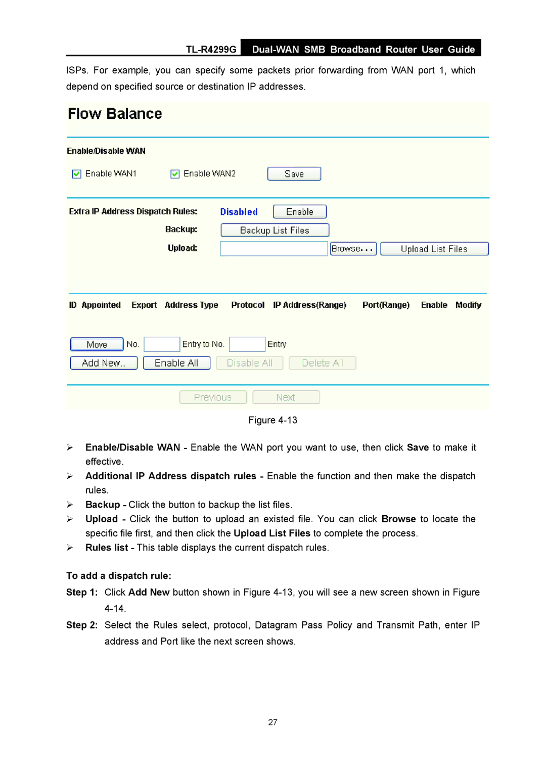 TP-Link TL-R4299G manual To add a dispatch rule 