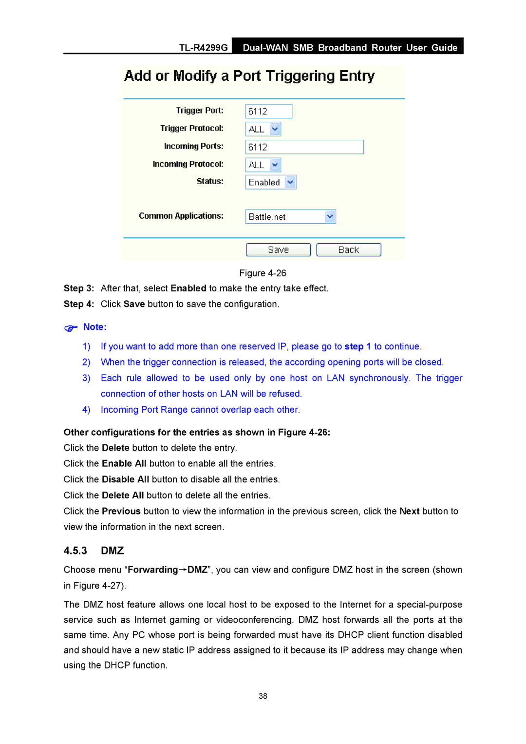 TP-Link TL-R4299G manual 3 DMZ 