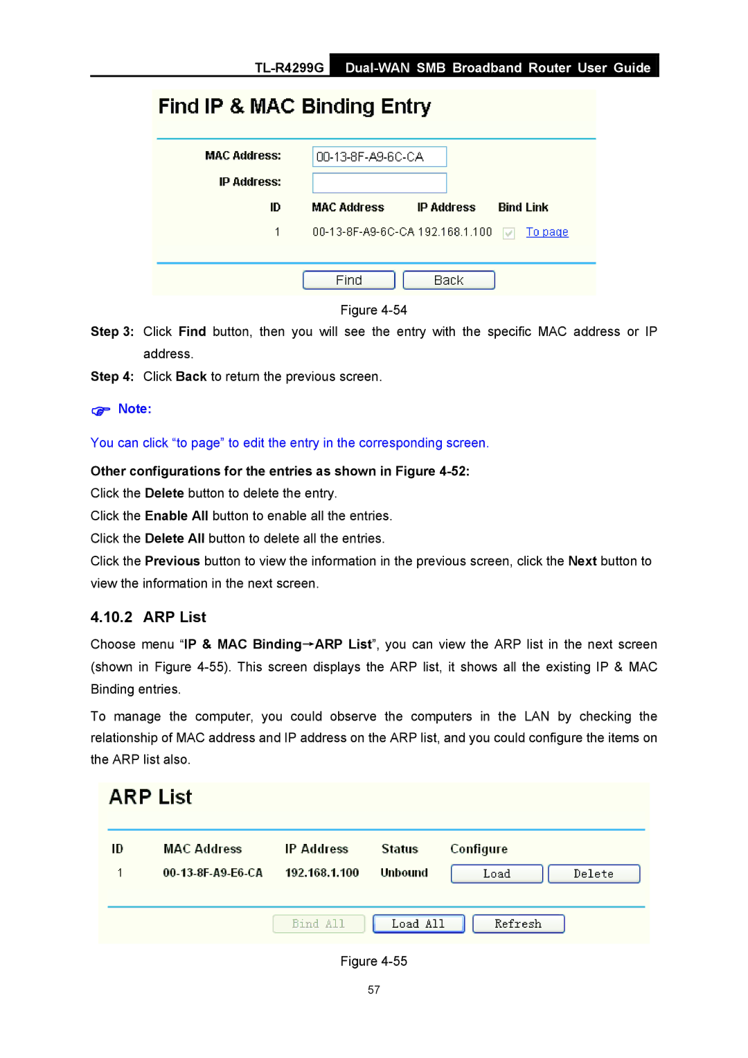 TP-Link TL-R4299G manual ARP List, Other configurations for the entries as shown in Figure 