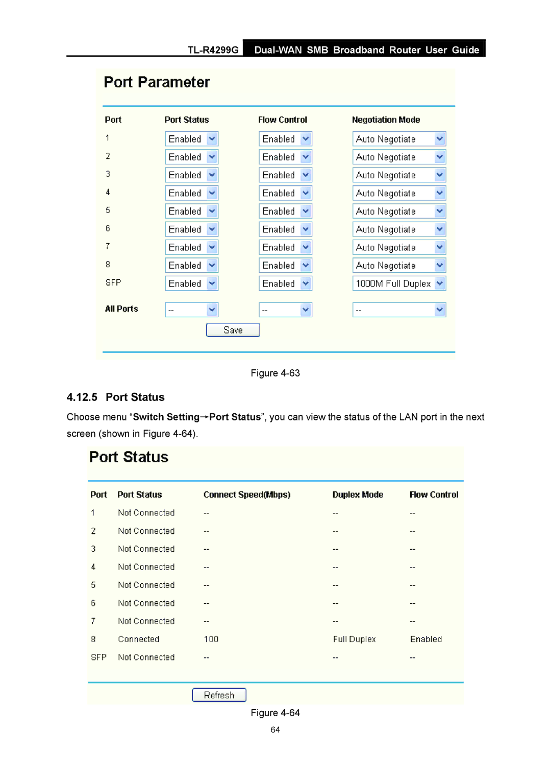 TP-Link TL-R4299G manual Port Status 