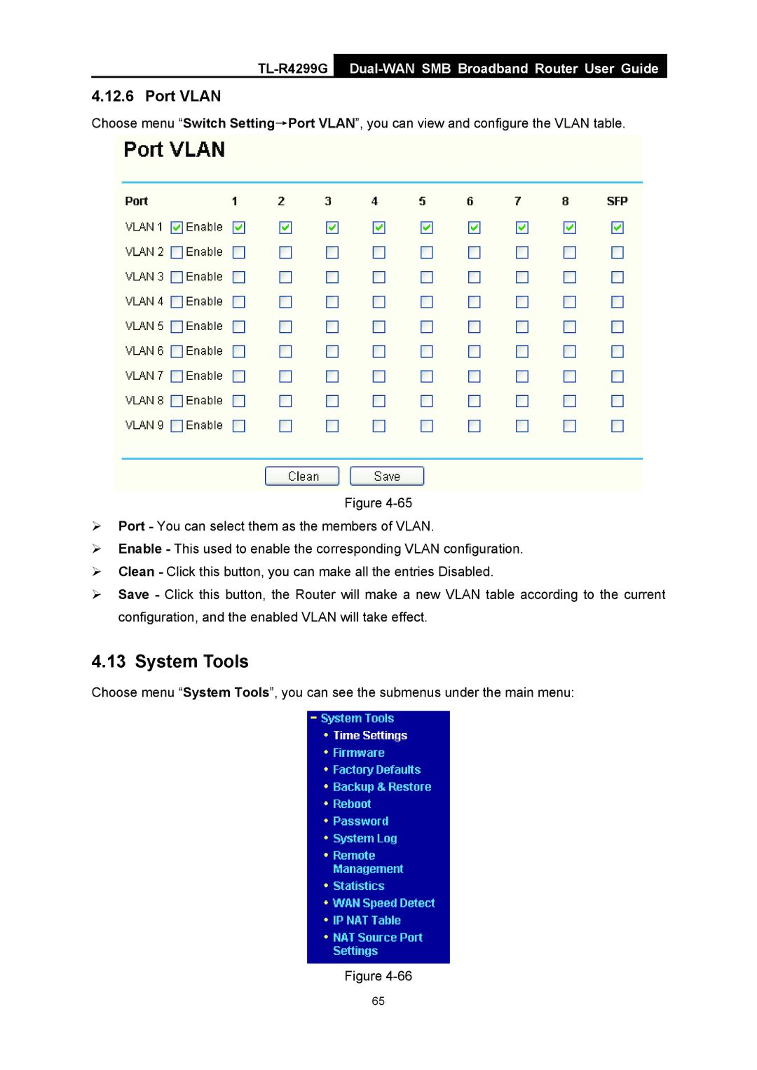 TP-Link TL-R4299G manual System Tools, Port Vlan 