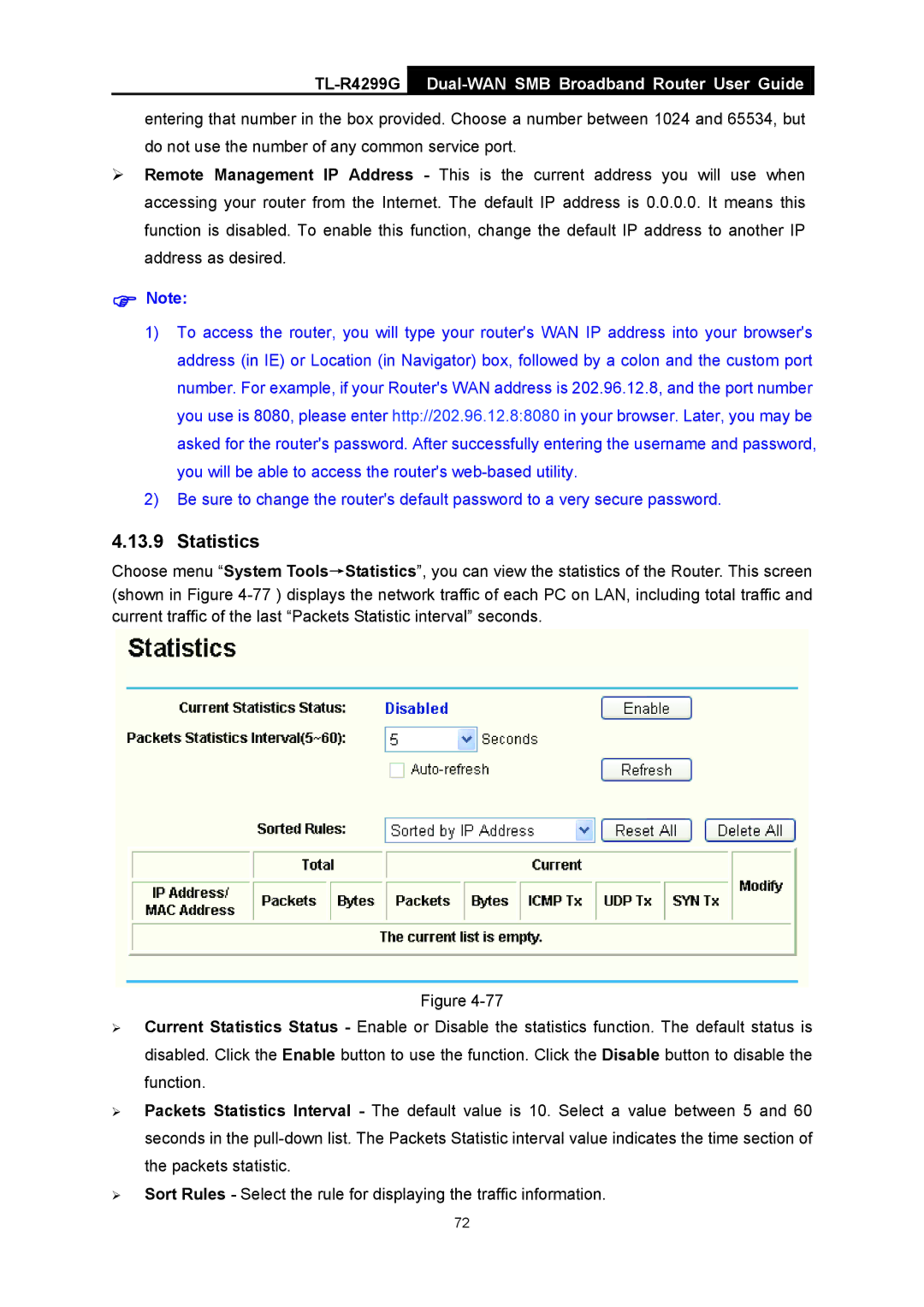 TP-Link TL-R4299G manual Statistics 