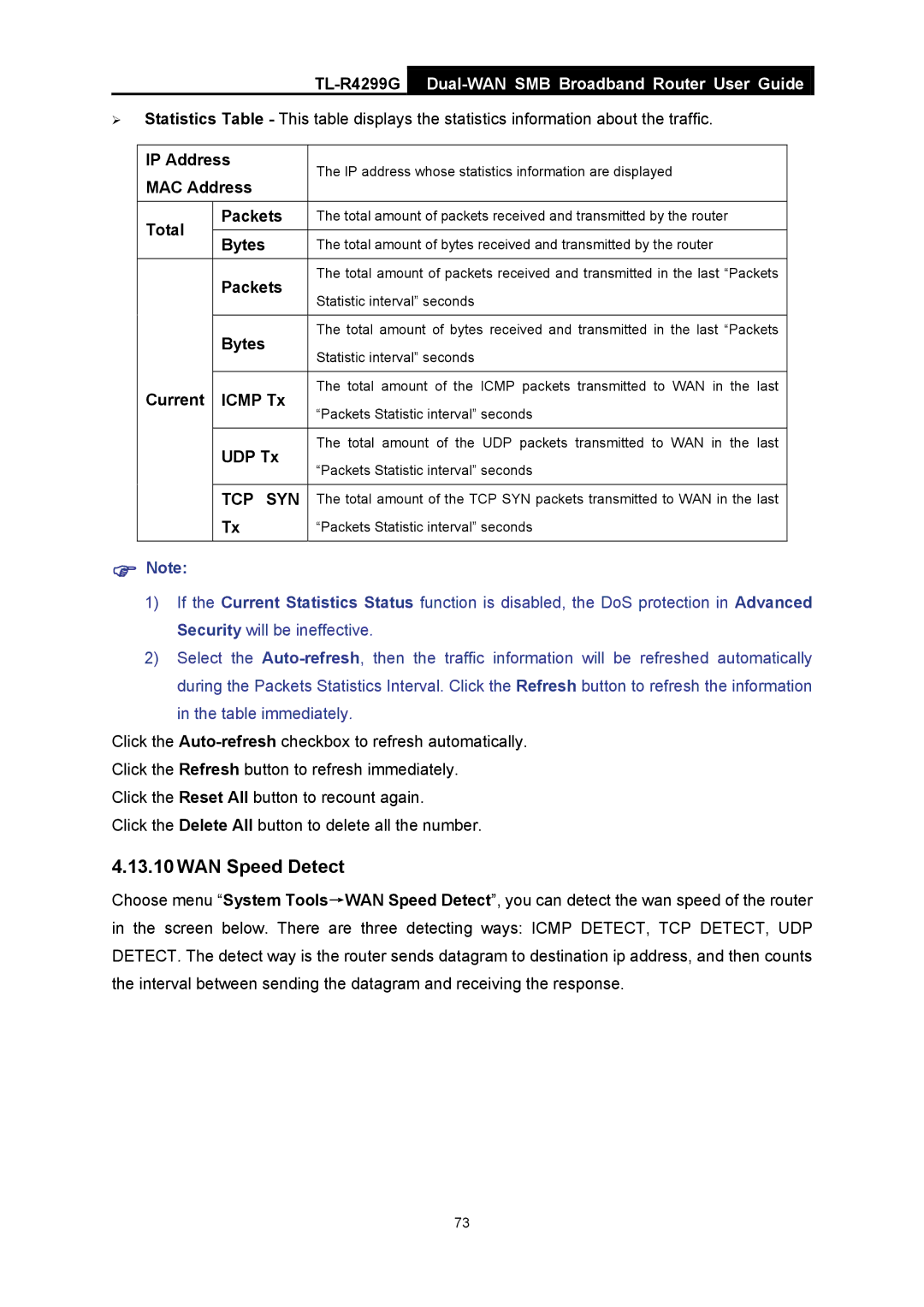 TP-Link TL-R4299G manual WAN Speed Detect 