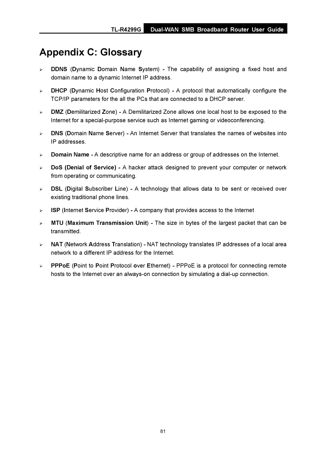 TP-Link TL-R4299G manual Appendix C Glossary 