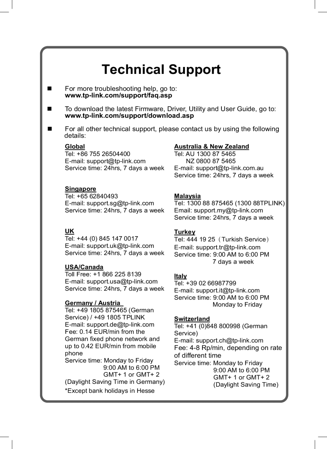 TP-Link TL-R460 manual Technical Support 