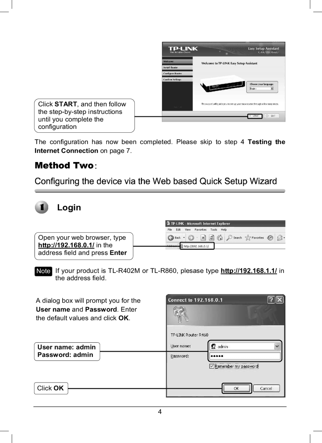 TP-Link TL-R460 manual Login 