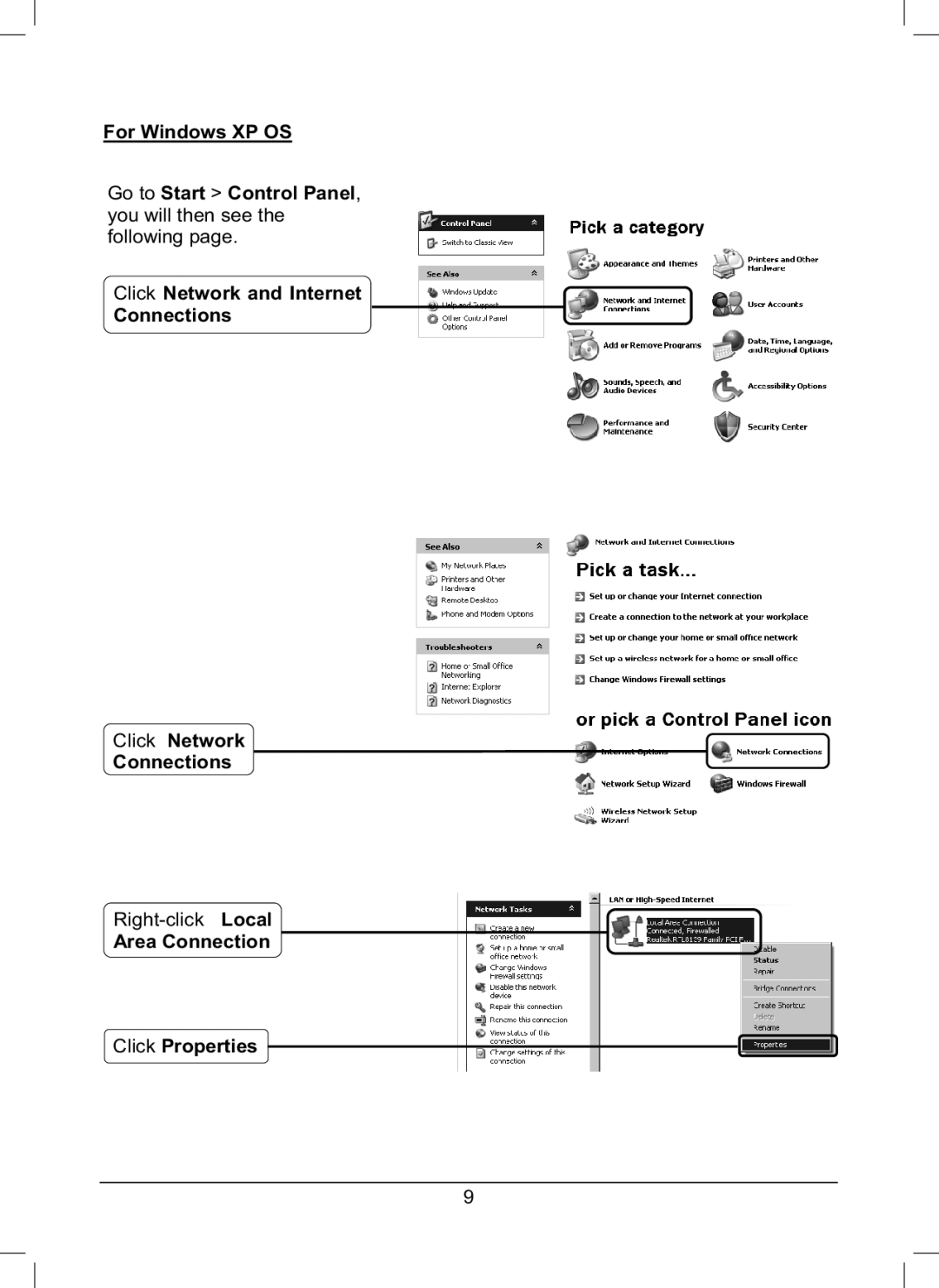 TP-Link TL-R460 manual Area Connection Click Properties 