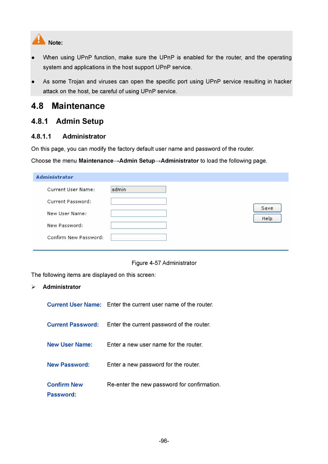 TP-Link TL-R470T+ manual Maintenance, Admin Setup,  Administrator 