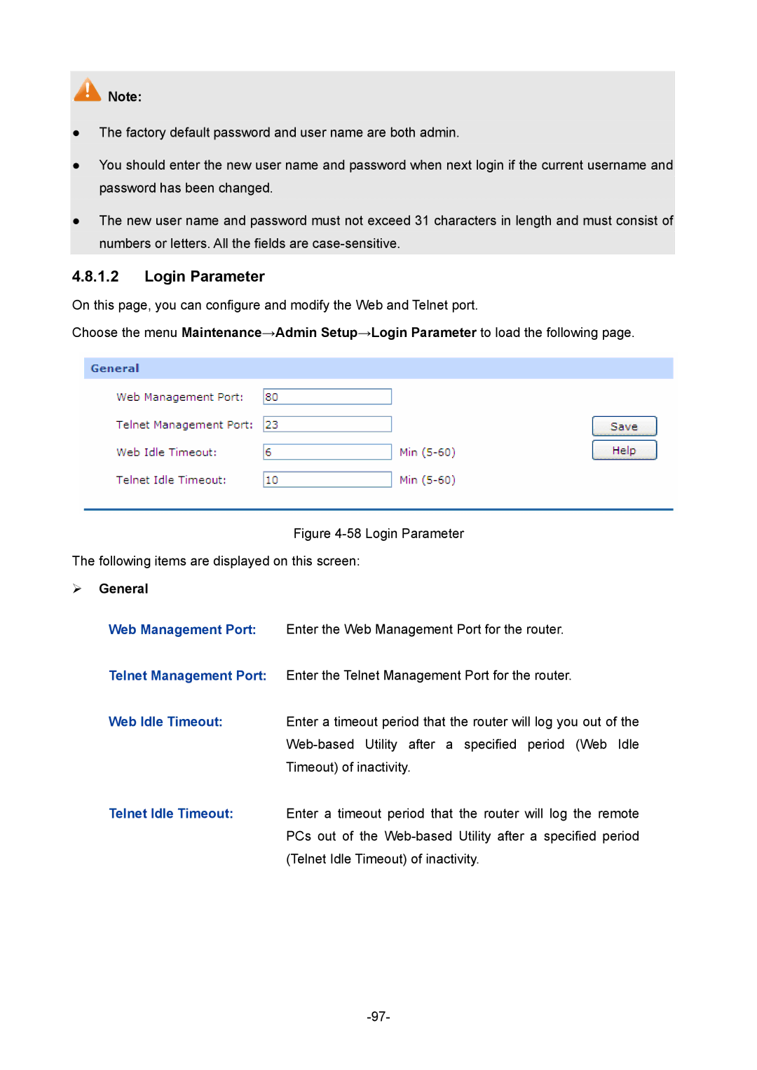 TP-Link TL-R470T+ manual Login Parameter 