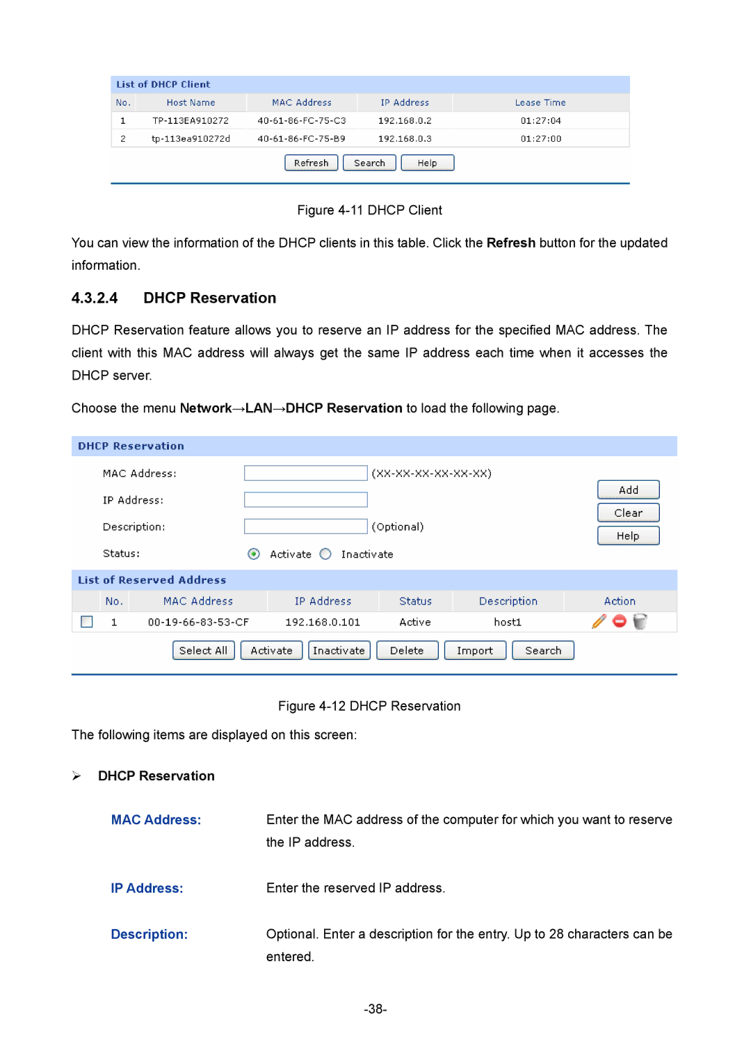 TP-Link TL-R470T+ manual  Dhcp Reservation 