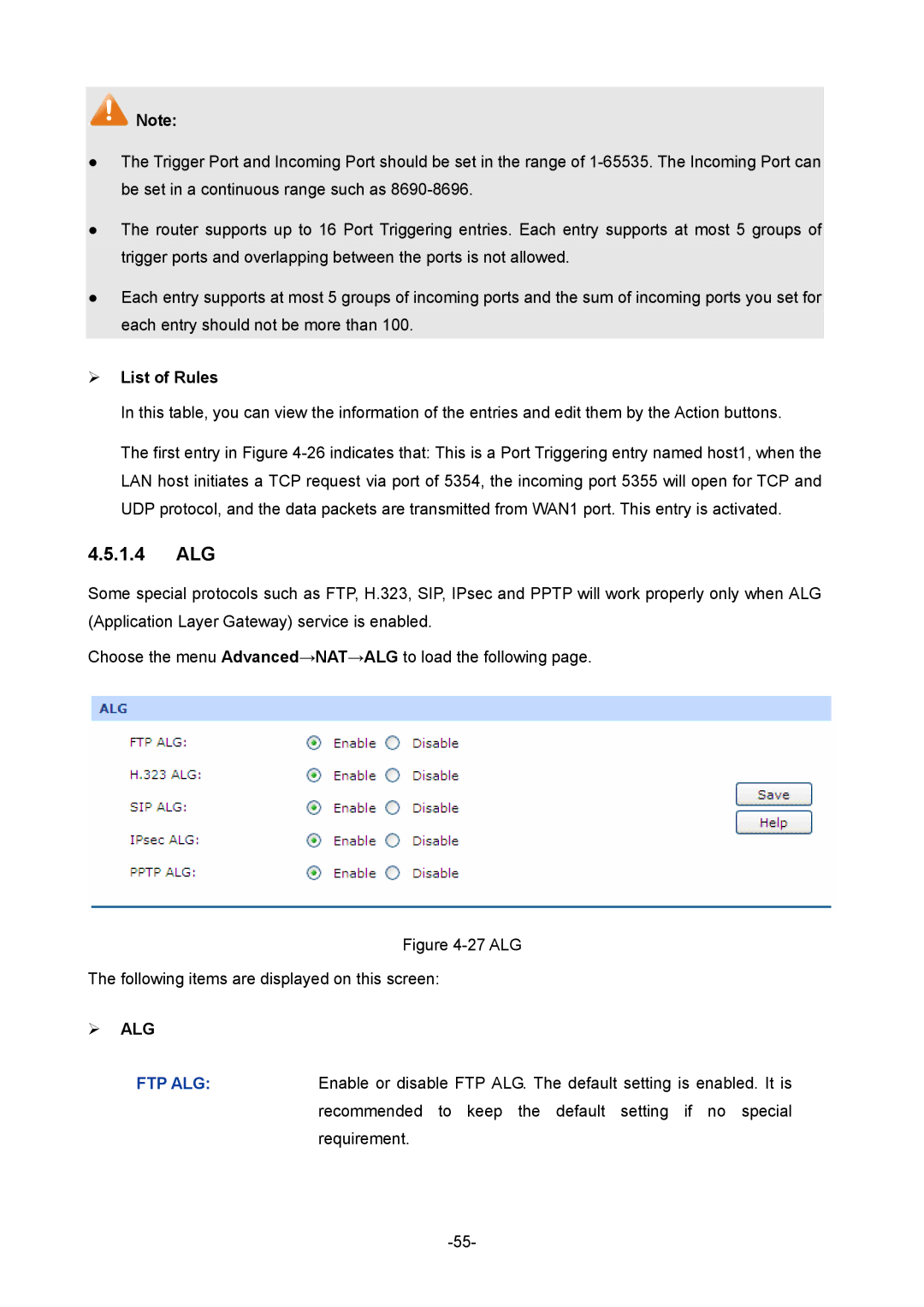 TP-Link TL-R470T+ manual 1.4 ALG,  Alg 