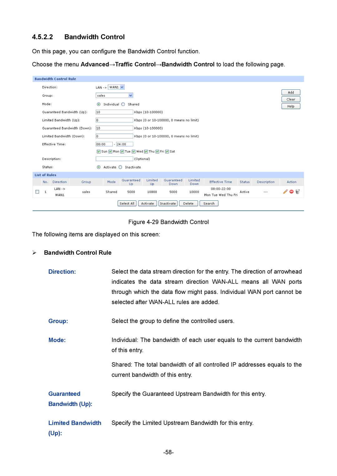 TP-Link TL-R470T+ manual Bandwidth Control 