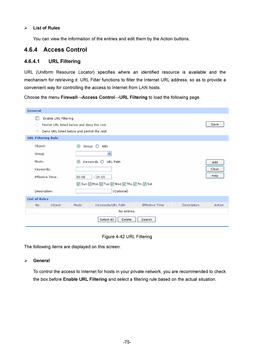 TP-Link TL-R470T+ manual Access Control, URL Filtering 