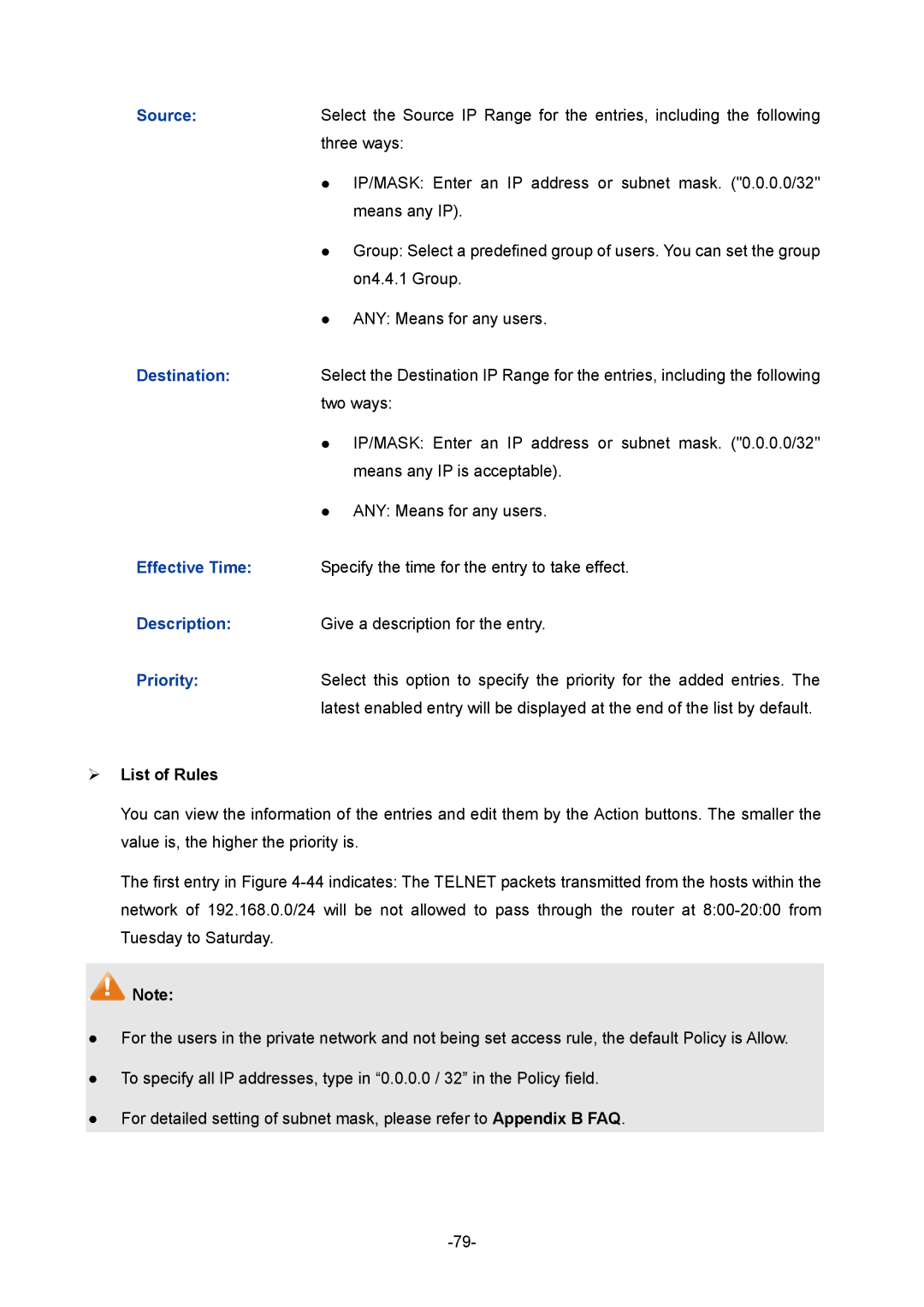 TP-Link TL-R470T+ manual  List of Rules 