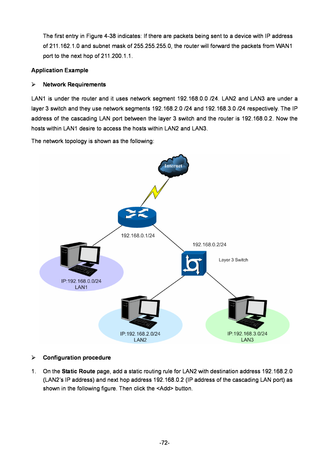 TP-Link TL-R480T+ manual Application Example  Network Requirements,  Configuration procedure 