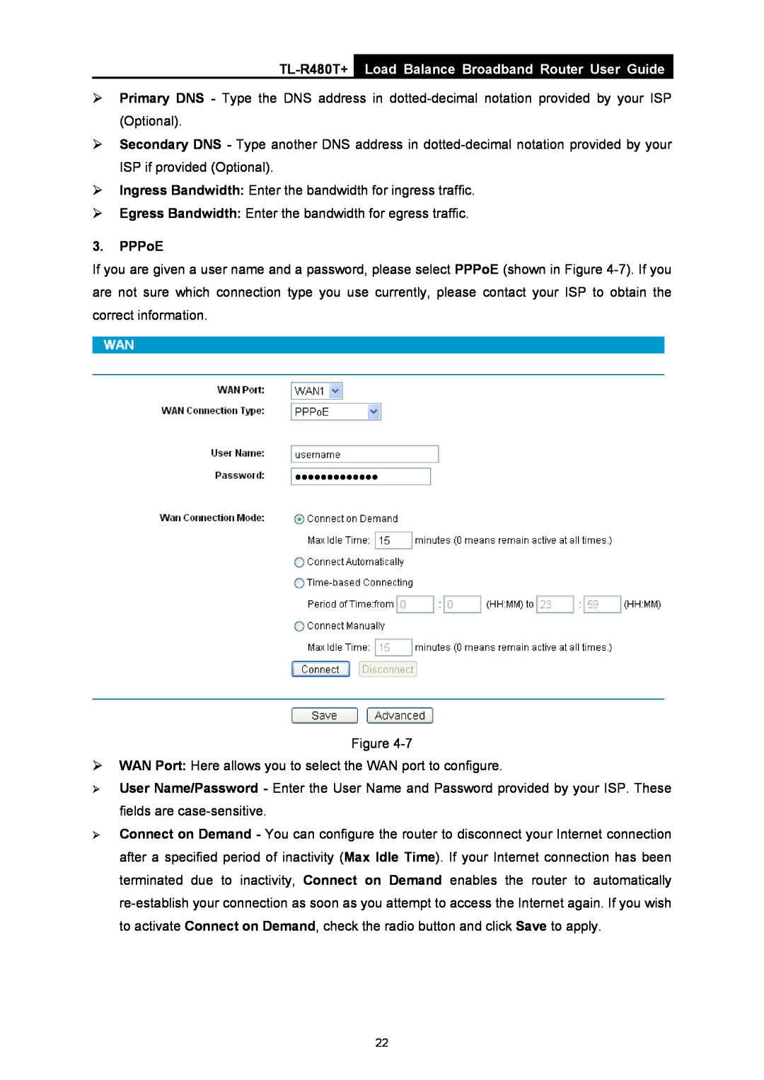 TP-Link TL-R480T+ manual Load Balance Broadband Router User Guide, PPPoE 