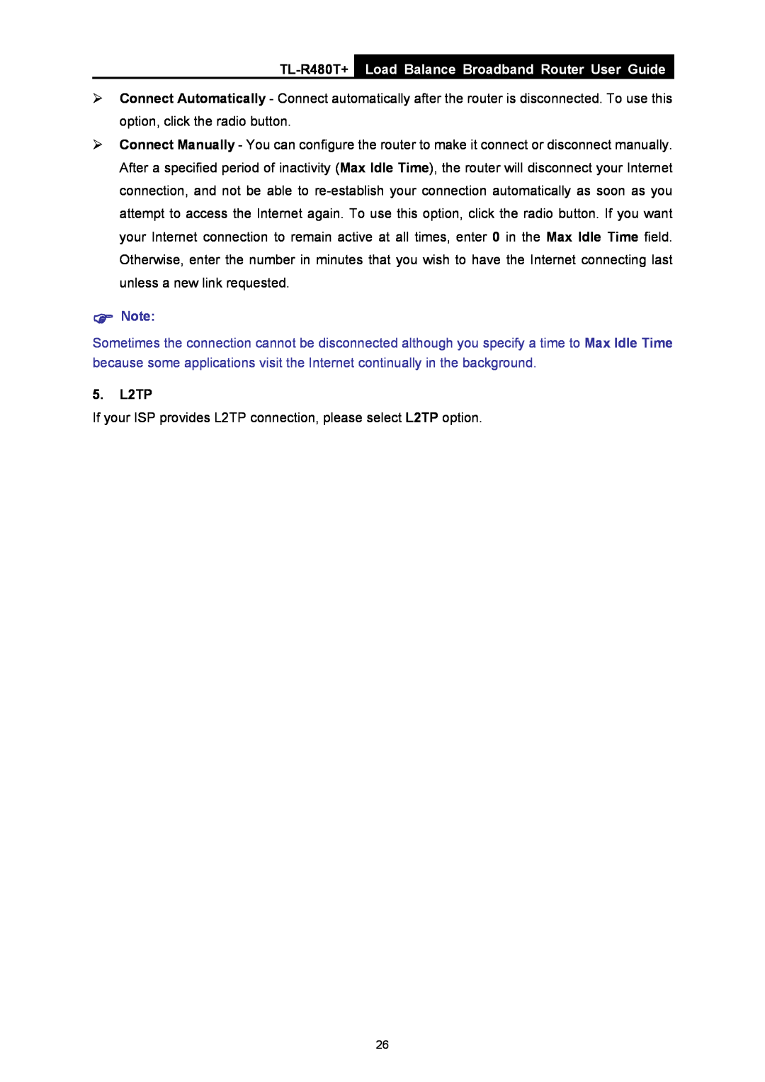 TP-Link TL-R480T+ manual Load Balance Broadband Router User Guide, 5. L2TP 