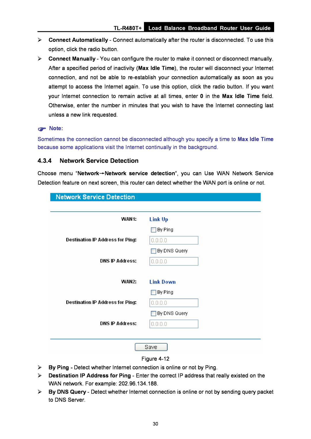 TP-Link TL-R480T+ manual Network Service Detection, Load Balance Broadband Router User Guide 