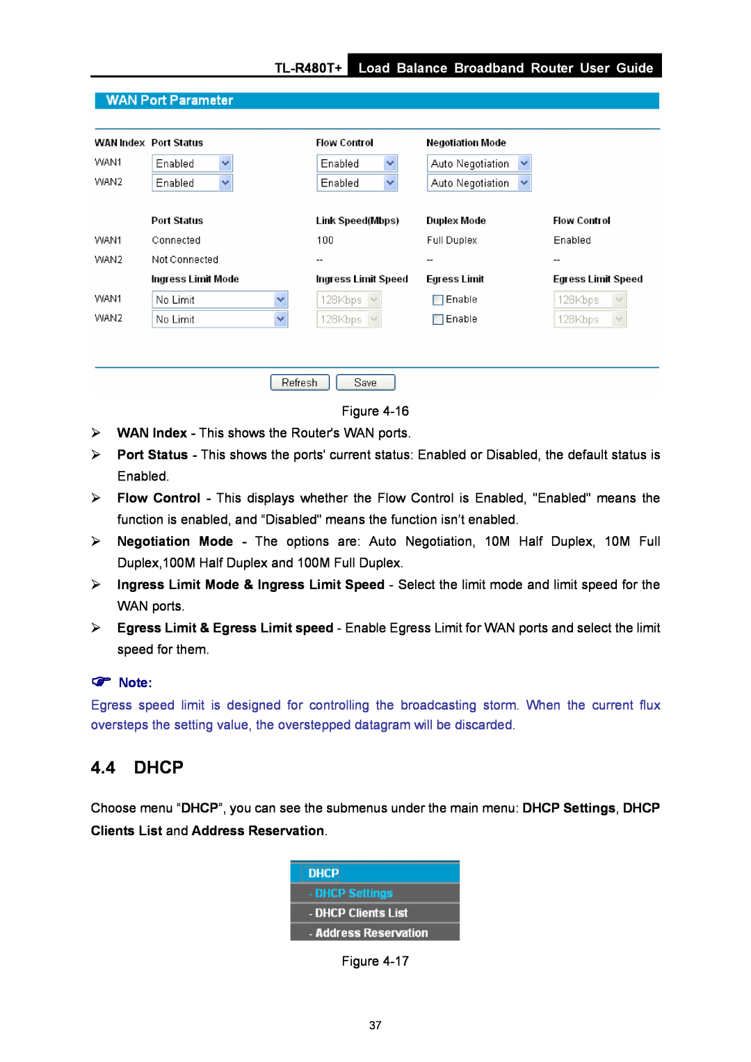 TP-Link TL-R480T+ manual Dhcp, Load Balance Broadband Router User Guide 