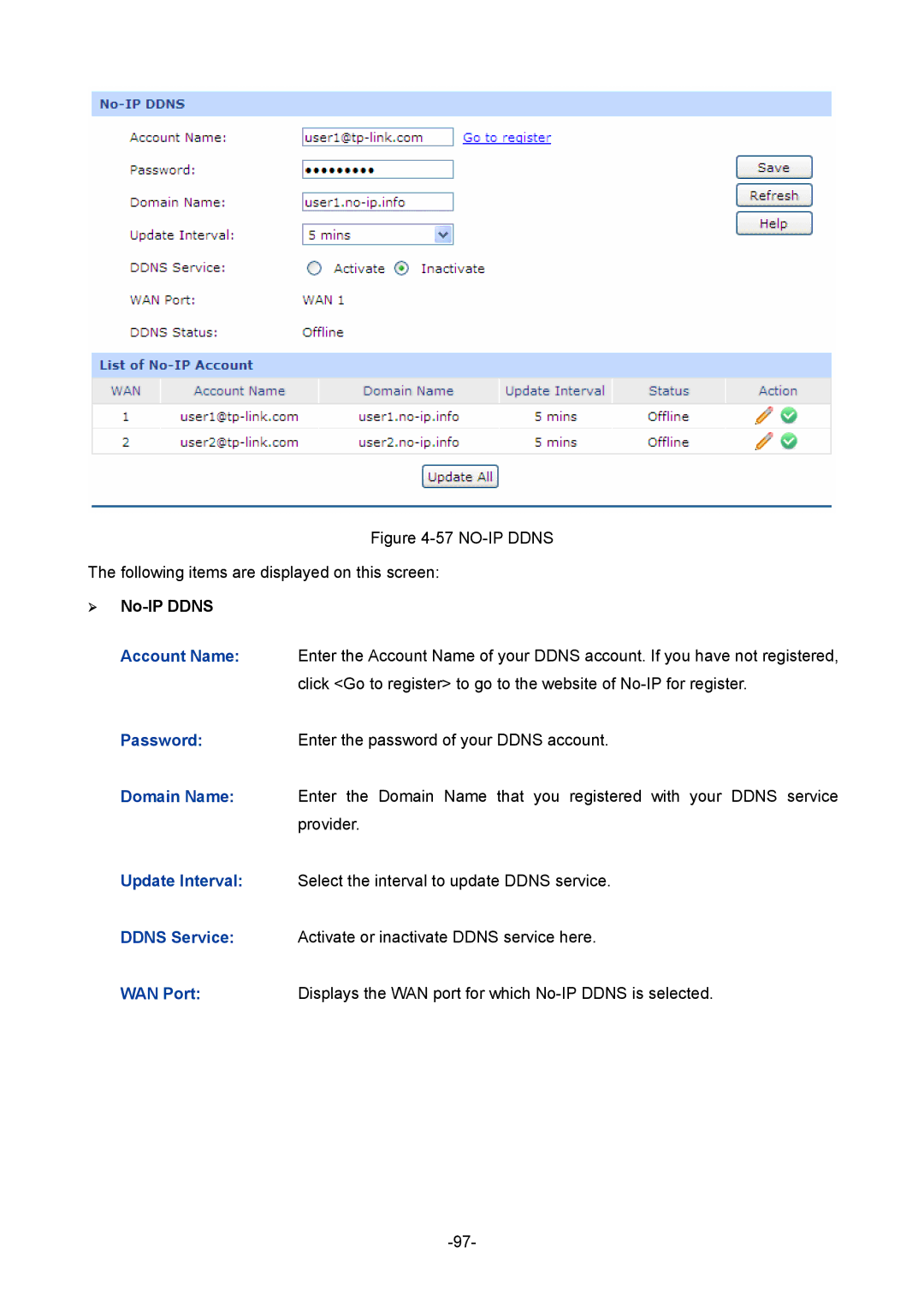 TP-Link TL-R480T+ manual NO-IP Ddns Following items are displayed on this screen,  No-IP Ddns 