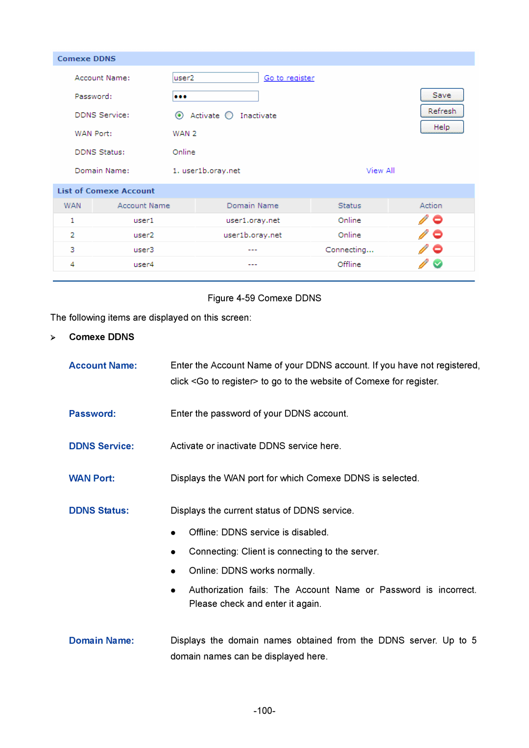 TP-Link TL-R480T+ manual Comexe Ddns Following items are displayed on this screen,  Comexe Ddns 