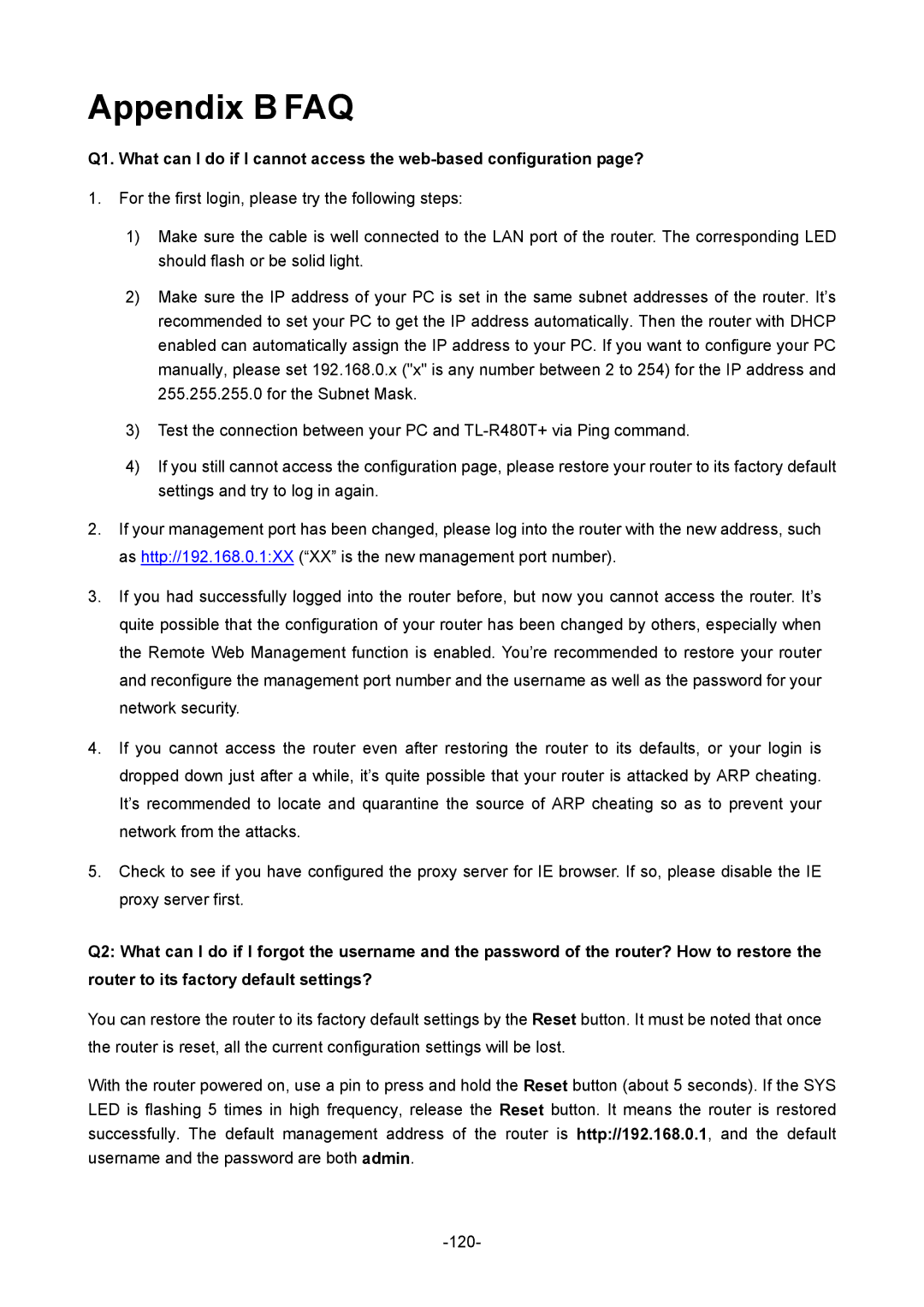 TP-Link TL-R480T+ manual Appendix B FAQ 