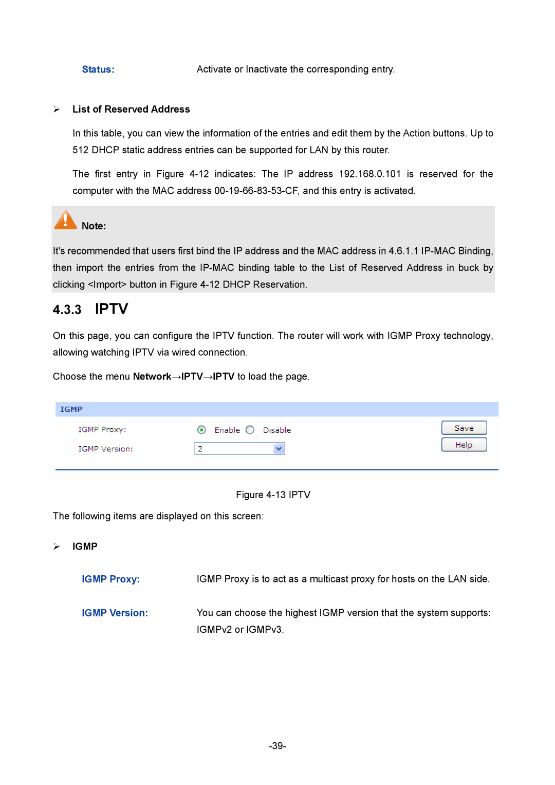 TP-Link TL-R480T+ manual Iptv,  List of Reserved Address 