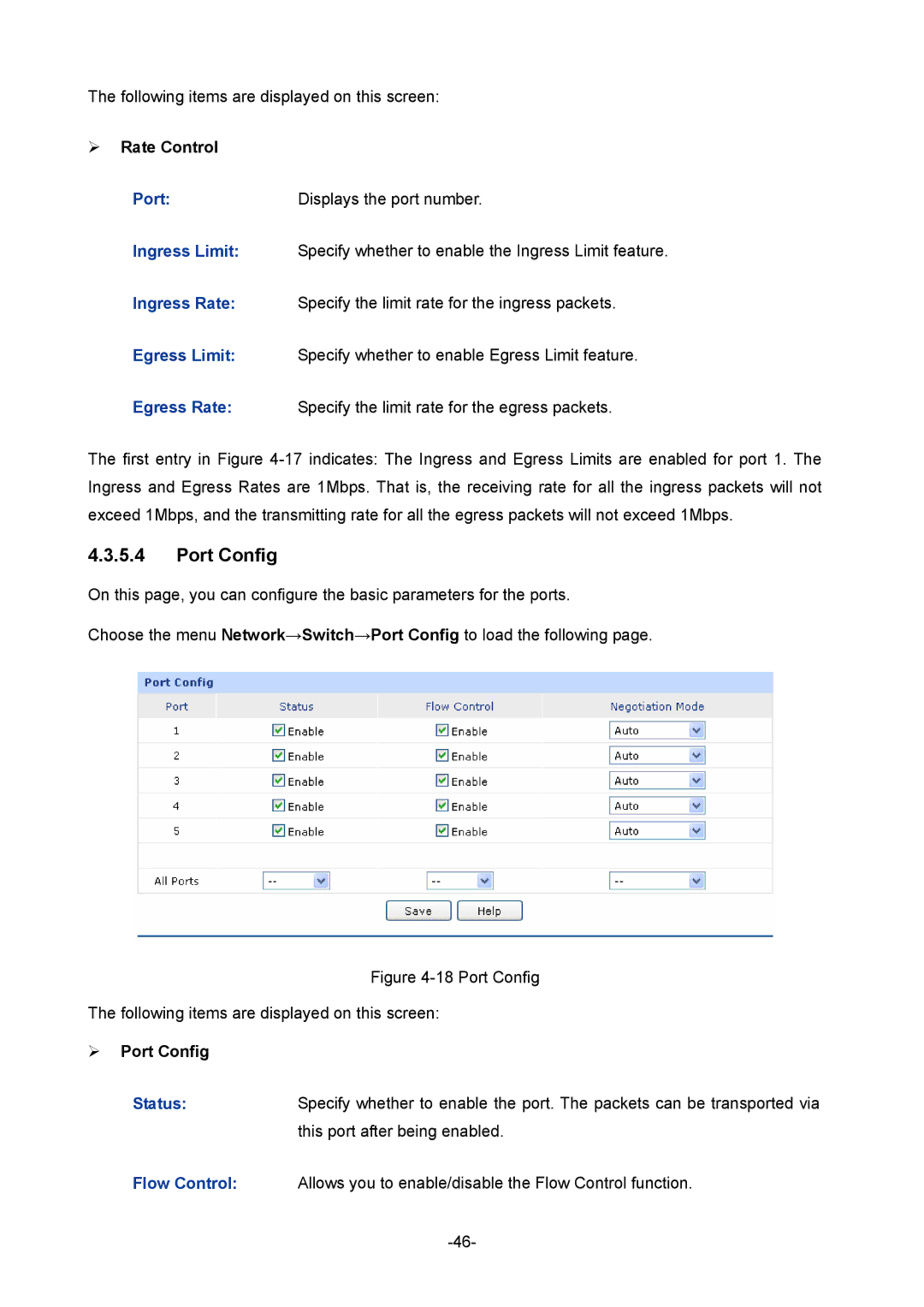 TP-Link TL-R480T+ manual  Rate Control,  Port Config 