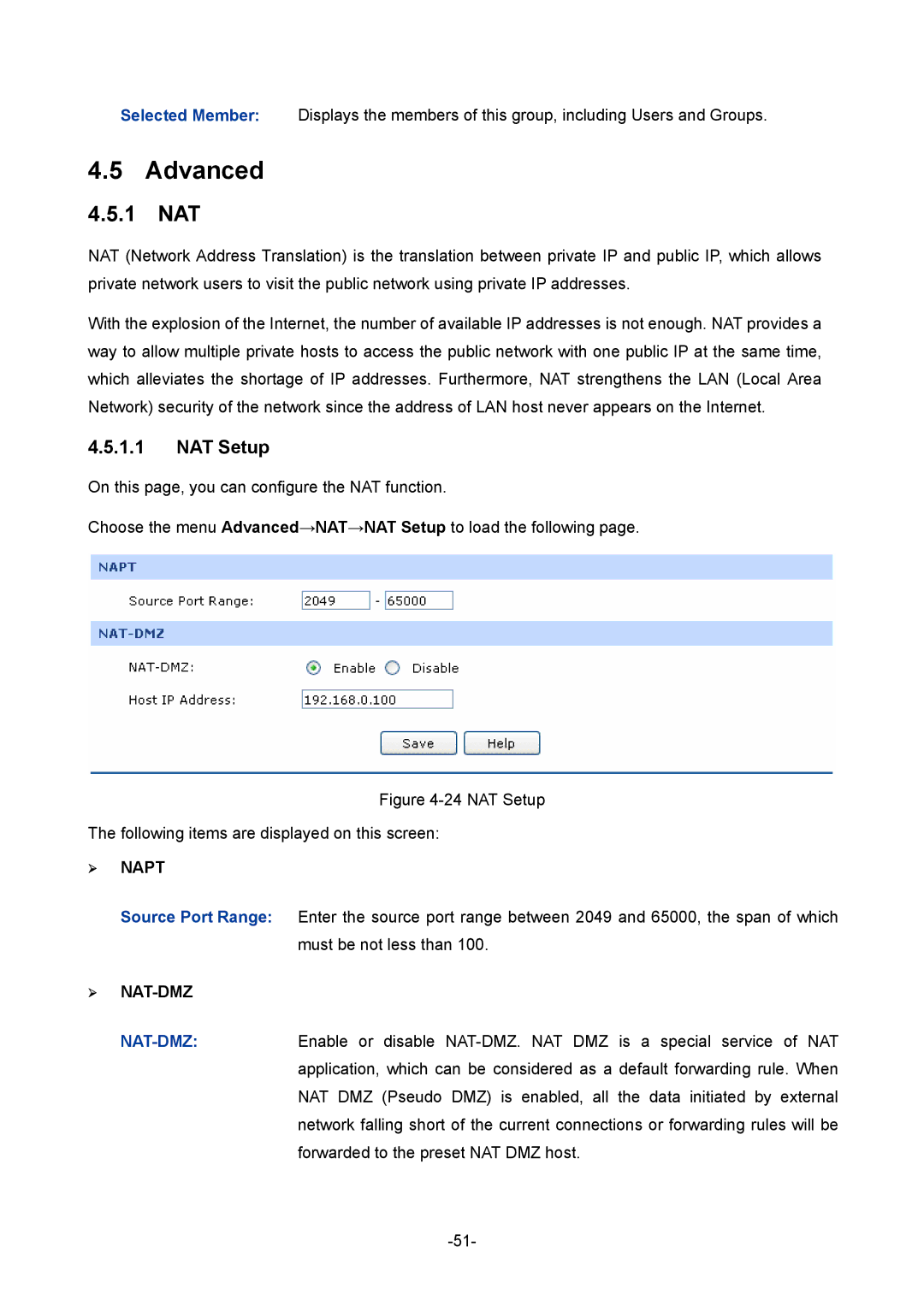 TP-Link TL-R480T+ manual Advanced, 1 NAT, NAT Setup 