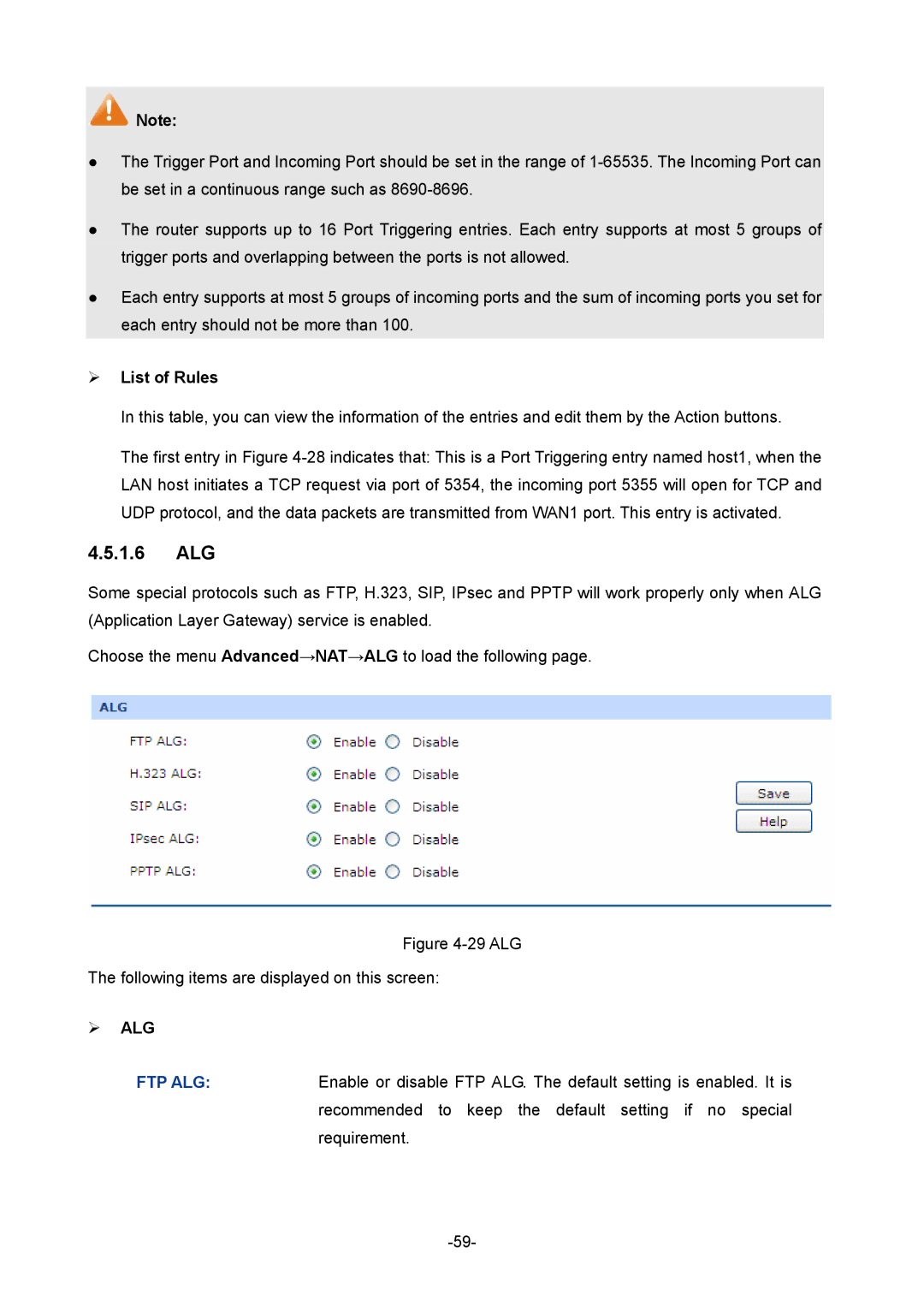 TP-Link TL-R480T+ manual 1.6 ALG,  Alg 