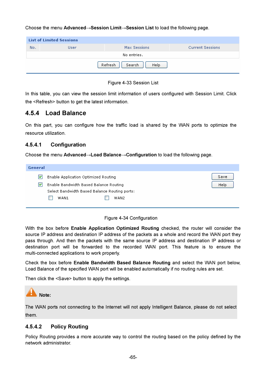 TP-Link TL-R480T+ manual Load Balance, Configuration, Policy Routing 