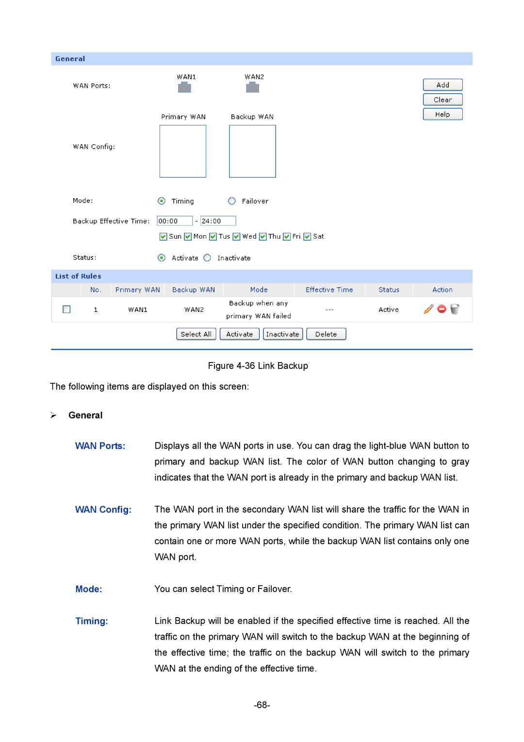 TP-Link TL-R480T+ manual Link Backup Following items are displayed on this screen 