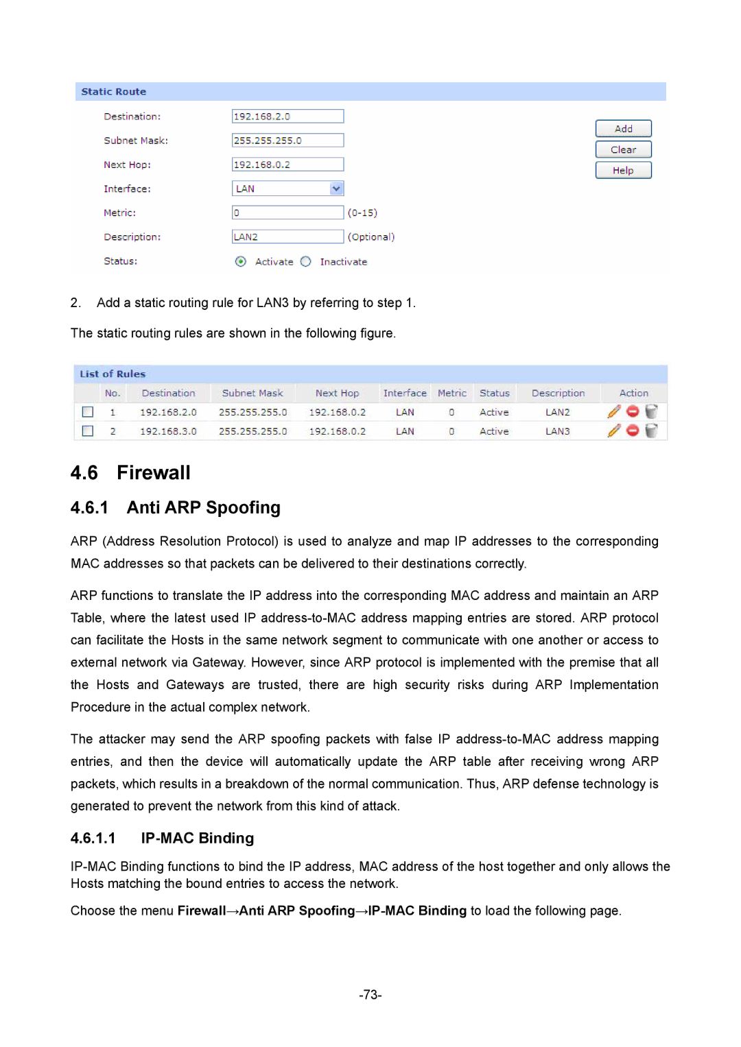 TP-Link TL-R480T+ manual Firewall, Anti ARP Spoofing, IP-MAC Binding 