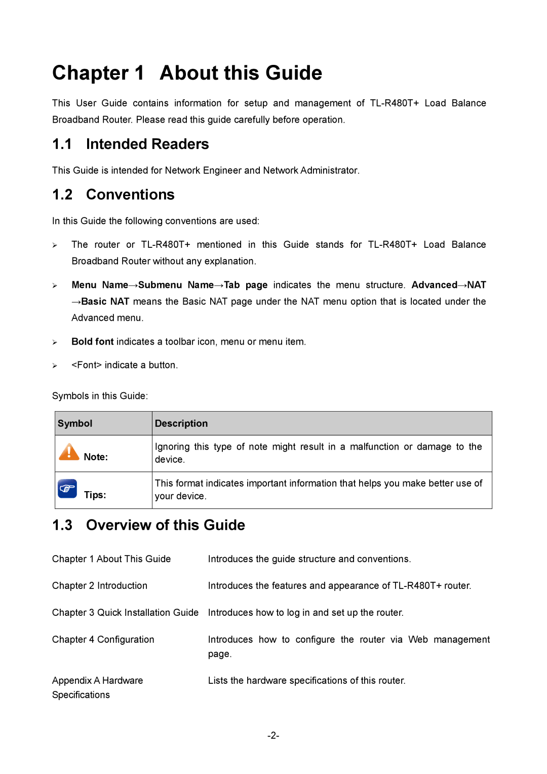 TP-Link TL-R480T+ manual Intended Readers, Conventions, Overview of this Guide 