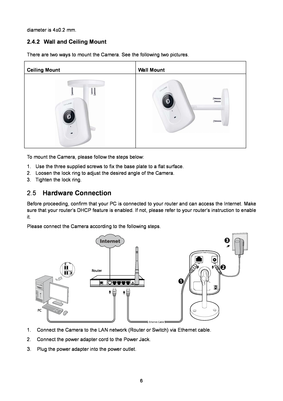 TP-Link TL-SC2020 manual Hardware Connection, Wall and Ceiling Mount 