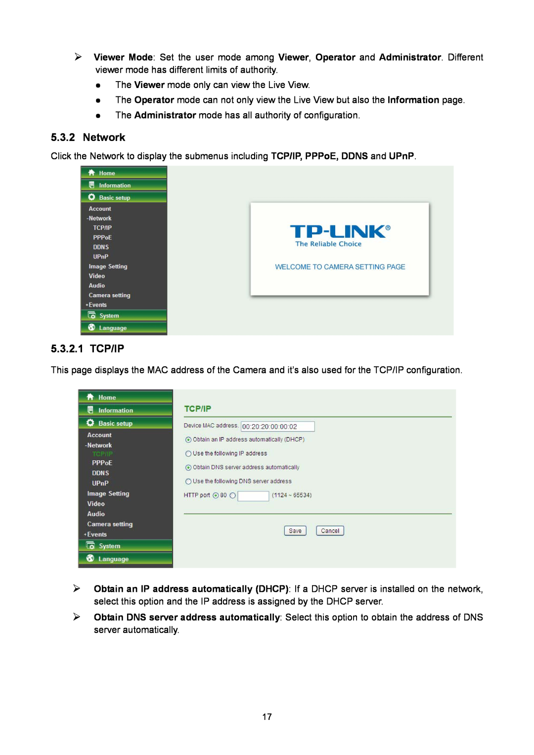 TP-Link TL-SC2020 manual Network, 5.3.2.1 TCP/IP 