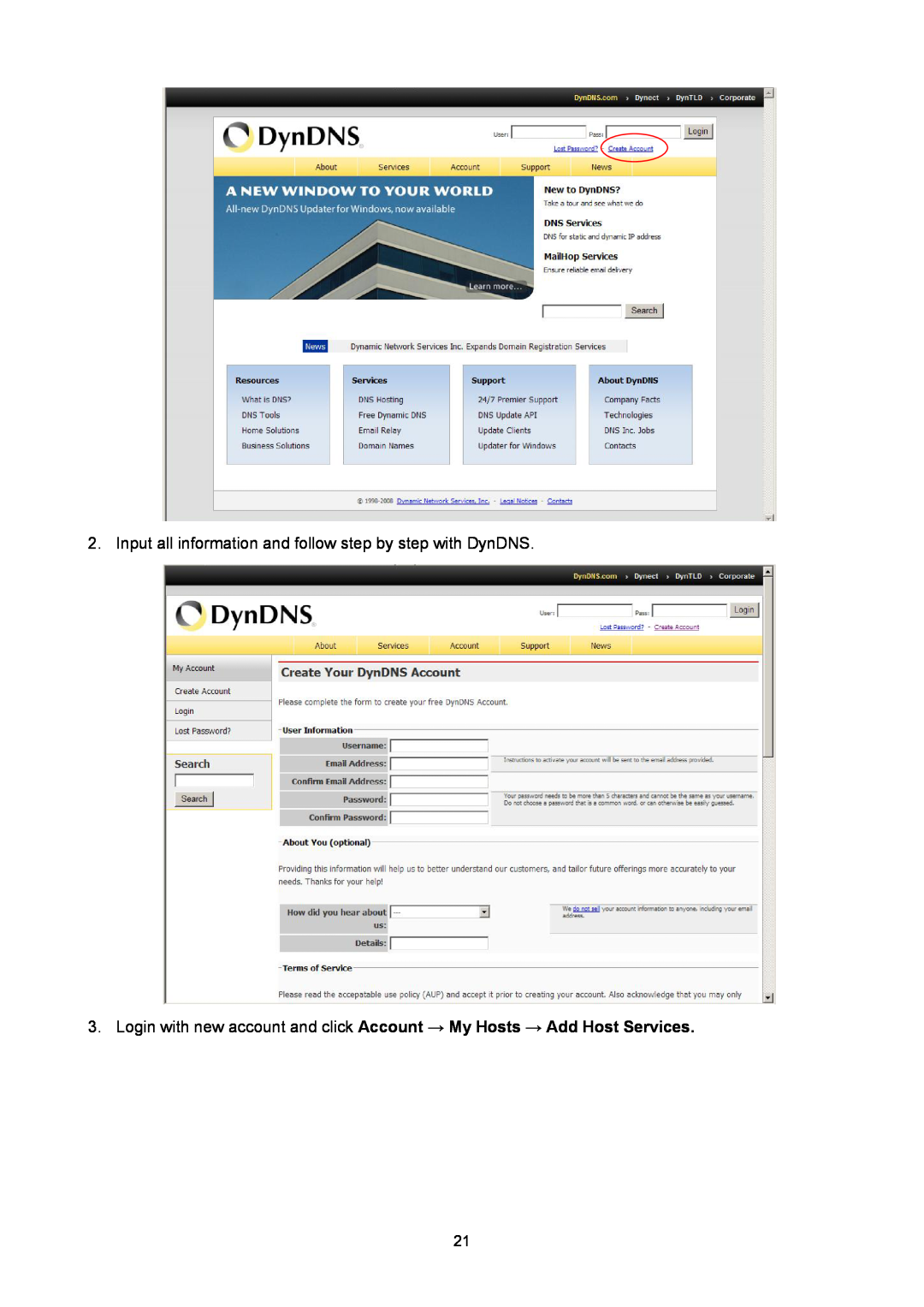 TP-Link TL-SC2020 manual Input all information and follow step by step with DynDNS 