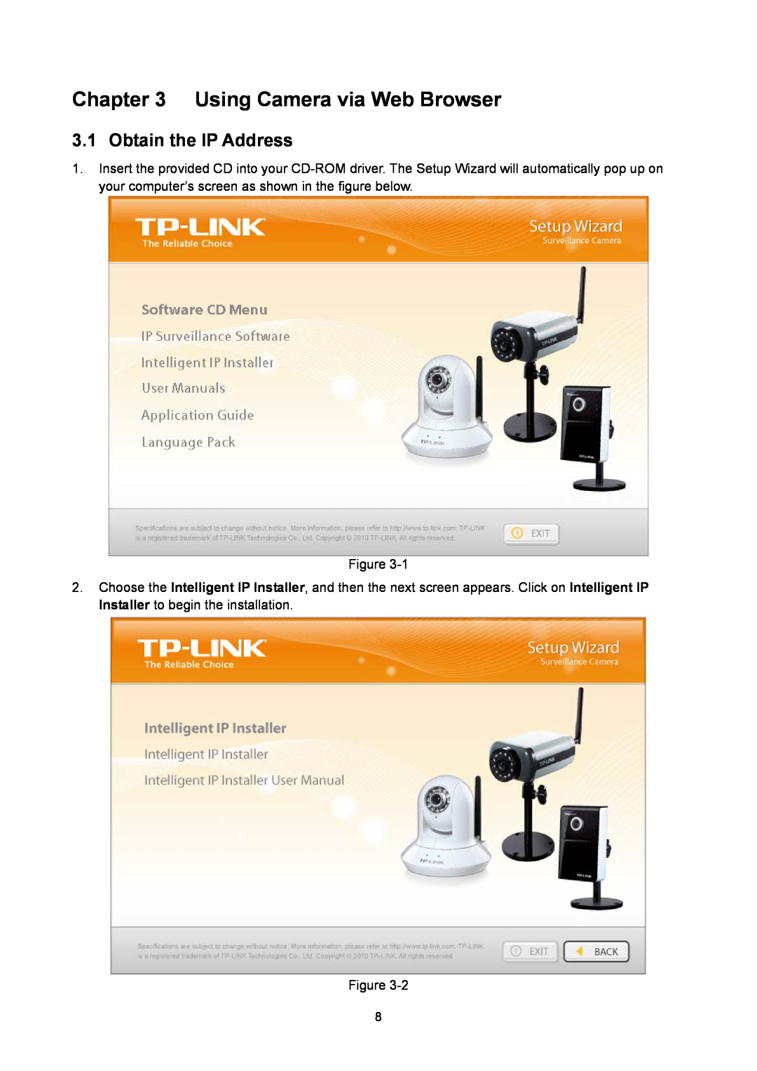 TP-Link TL-SC2020N manual Using Camera via Web Browser, Obtain the IP Address 