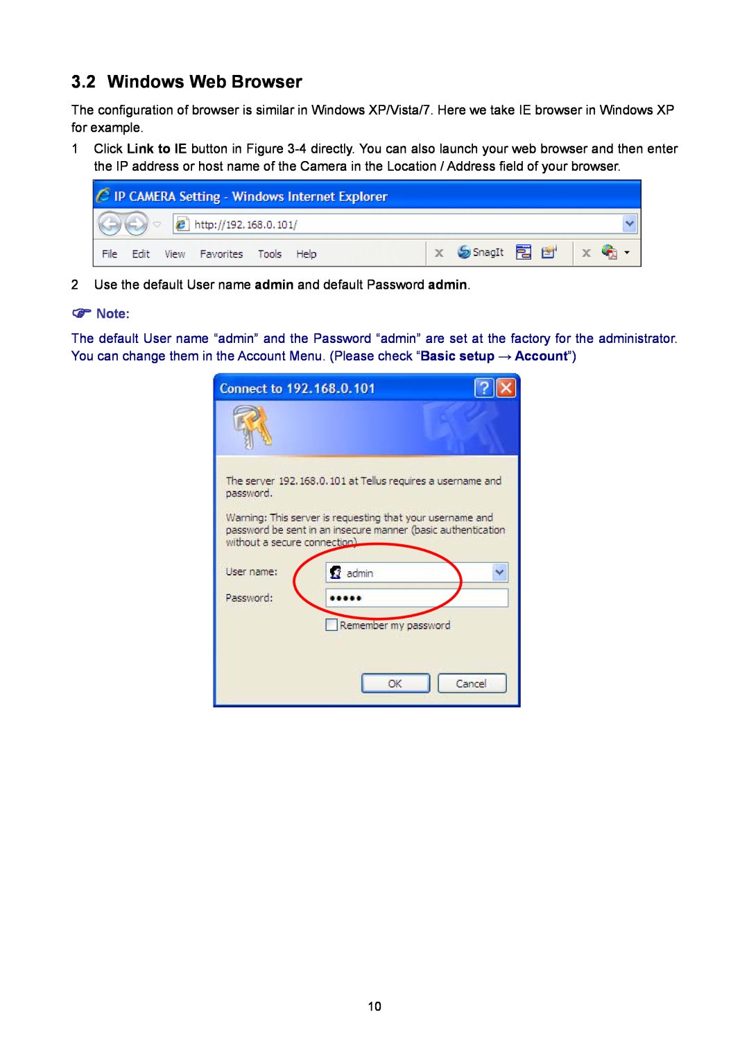 TP-Link TL-SC2020N manual Windows Web Browser, Note 